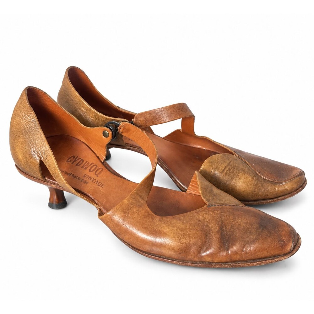 CYDWOQ Vintage Brown Leather Heels Artsy Boho Artisan Handmade Womens 38 US 8